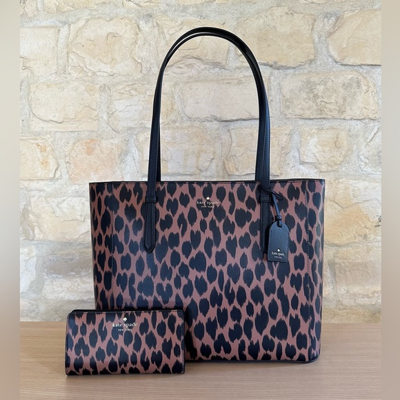 Kate Spade Schuyler Leopard Spotted Animal Medium handbag&wallet NWT Authentic